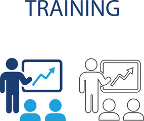 Training Presentation A Guide to Upskilling and Development icons, Line art icons design