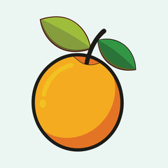 Stylized Cartoon Orange with Green Leaves on a Pale Blue Background