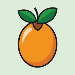 Cartoon Orange with Leaves and Stem on Pale Green Background Artwork