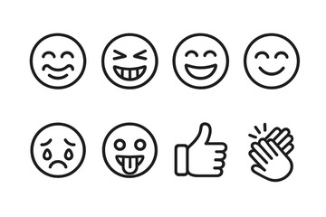 Emotions Icon Grid. Outline icon set of reactions and emotions: giggle, snicker, belly laugh, smile with closed eyes, face with