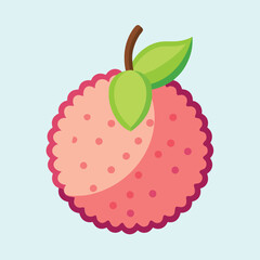 Illustration of a single ripe lychee fruit with a green leaf