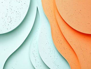 Abstract Flowing Shapes in Soft Mint and Orange Tones with Textural Details on a Light Background