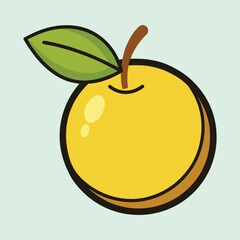 Stylized yellow apple with green leaf on light blue background art