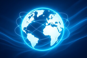 Fototapeta premium Abstract glowing globe with bright digital networking connection showing world mapping technology visualization data transfer global connections background innovative design illustrating futuristic 