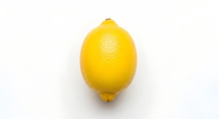 A single bright yellow lemon fruit centered on a clean white background, viewed from directly above.