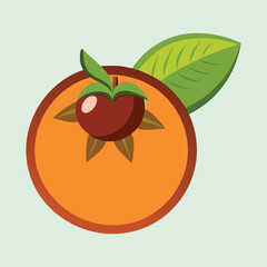 Stylized Illustration of a Persimmon with Leaf on Light Blue Background