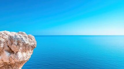 Seascape Dramatic cliffs meeting the endless deep blue sea under a clear sky.
