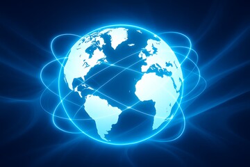 Fototapeta premium Glowing digital planet earth with shiny light effect and technology connection illustrating global communication networking innovation data transfer visualization 