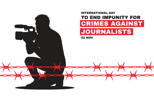Vector illustration of International Day to End Impunity for Crimes Against Journalists. Symbol of press freedom, human rights, censorship, and risks faced by reporters worldwide.