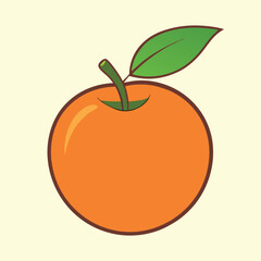 Cartoon image of a bright orange fruit with a single green leaf