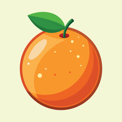 Vibrant Cartoon Orange with a Green Leaf Against Light Background