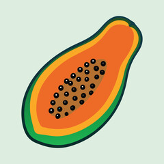 Bright and Colorful Papaya Slice on Pale Green Background, Art Design