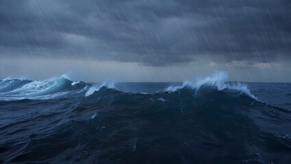 Stormy sea, rain, dark clouds, ocean waves background design