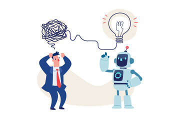 robot help confuse businessman clear his idea