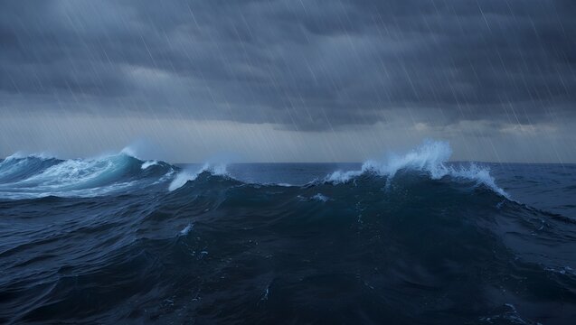 Stormy sea, rain, dark clouds, ocean waves background design