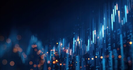 Abstract data visualization of financial charts, showing upward and downward trends