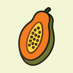 Illustration of a vibrant papaya cut in half against light yellow background