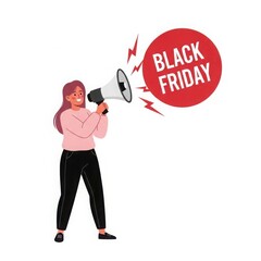 Fototapeta premium Woman announcing black friday deals with a megaphone