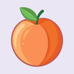 Illustration of a vibrant and fresh peach with a single green leaf