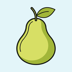 Stylized drawing of a green pear with a leaf and stem on a light background
