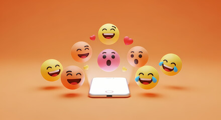 Emojis Floating Around Smartphone, Social Reactions