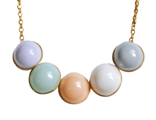 Pastel-colored, round beads on gold chain necklace