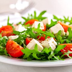 Fresh salad with feta cheese and tomatoes