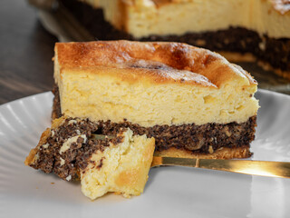 Polish Christmas Eve cake, cheesecake with poppy seed cake