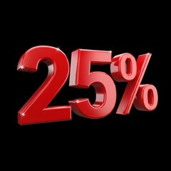 Bold red 25 percent symbol on black background