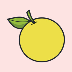 Stylized yellow plum with leaf against a pale pink background image