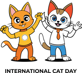 Charming cartoon feline friends celebrating together with a high five gesture of friendship