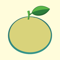 Simple circular fruit representation with a green leaf, isolated on light background