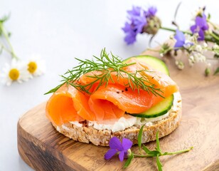 Fresh salmon and cucumber sandwich