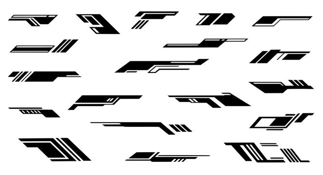 A large pack of sporty and modern abstract graphics for vehicle styling. Vector elements ideal for car wraps, racing decals, and automotive stickers.
