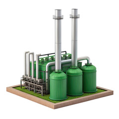 Fototapeta premium biomass energy production Industrial processing facility with green storage tanks and metallic pipes.