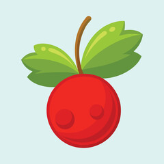 Bright cartoon image of a red berry with leaves on blue background