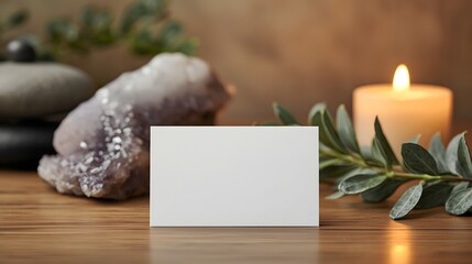 Relaxation Spa Business Card Mockup with Crystal and Candle