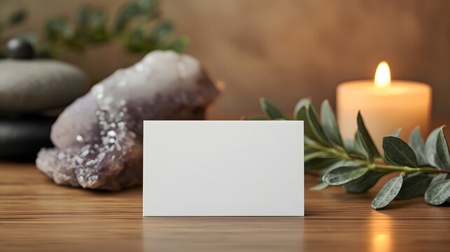 Relaxation Spa Business Card Mockup with Crystal and Candle