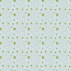 Green star and wavy line seamless pattern