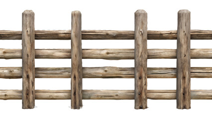 Rustic wooden fence isolated on transparent background for country or farm scenes