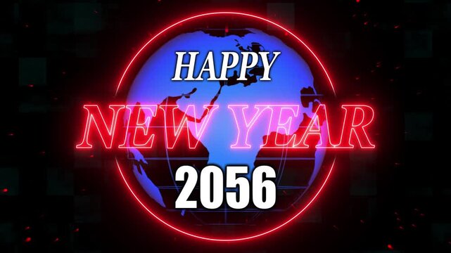 Animation of happy new year 2056 red letters. Alpha Channel and grid and global Screen background. A beautiful animated Happy new year background with abstract element and textures