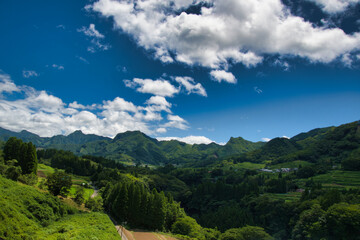 A panoramic view of the Takachiho from the railroad bridge.  Miyazaki, Japan
