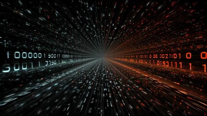 Digital Data Tunnel: An abstract journey through the heart of a digital data stream, rendered with glowing light and numerical code. Visualize the flow of information - Powered by Adobe