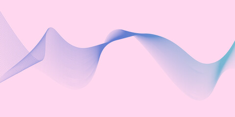 Abstract wave lines smooth flowing dynamic blue purple and pink gradient. Isolated on pink background