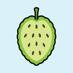 Stylized soursop fruit graphic with green tones and black seeds illustration
