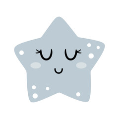 Cartoon star clipart with cute face. Celestial character design. Vector illustration.