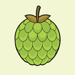 A cheerful green custard apple illustration with a thick black outline