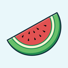 A colorful cartoon illustration of a juicy and delicious slice of watermelon