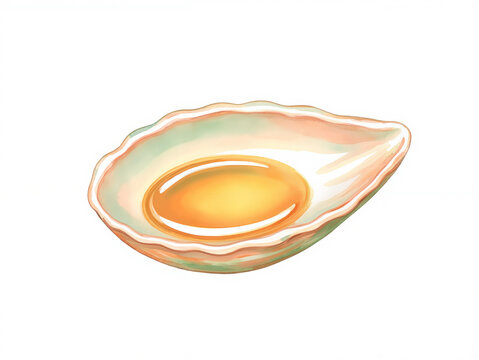 Beautiful seashell dish presented with ojon oil inside, showcasing natural beauty and sustainable beauty elements. Ojon oil in seashell represents heritage beauty ingredient in holistic skincare.
