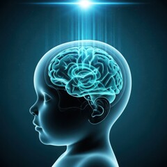 Obraz premium Glowing brain of a child receiving knowledge and inspiration